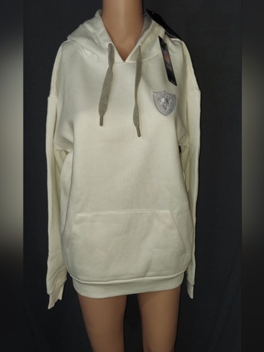 NWT! Antigua Womans Raiders Cream Hoodie with Gray Accents Size M